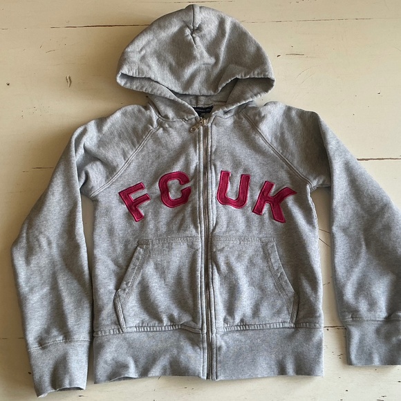 FCUK French Connection gray full zip HOODIE Sweatshirt XS - Picture 1 of 8